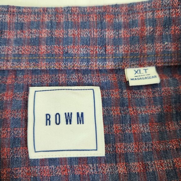 ROWM Mens Long Sleeve Button Up Check Blue Burgundy Shirt Tall Size XLT (10) - Picture 8 of 10